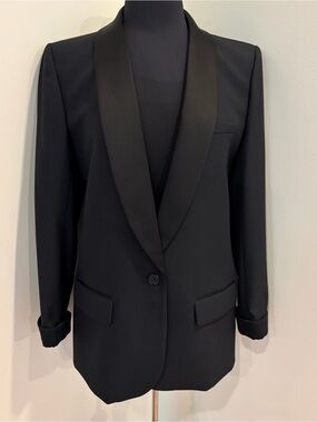 J Crew Navy with black satin women’s tuxedo blazer size 12